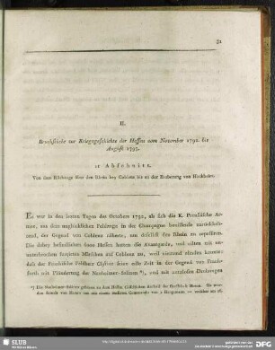 II. Bruchstücke zur Kriegsgeschichte der Hessen vom November 1792. bis August 1793.