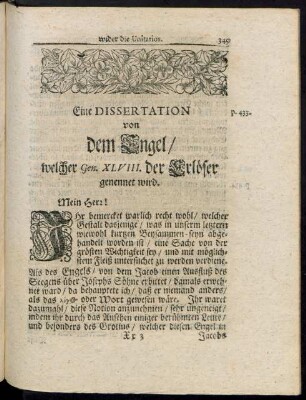 Eine DISSERTATION von dem Engel/ welcher Gen. XLVIII. der Erlöser genennet wird