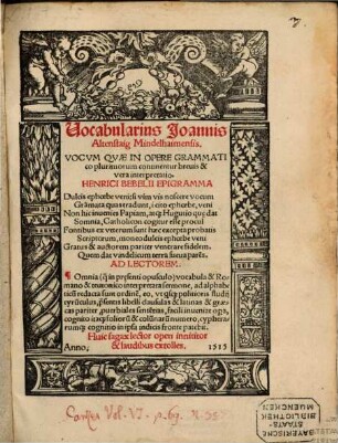 Vocabularius : vocum quae in opere grammatico plurimorum continentur, brevis interpretatio