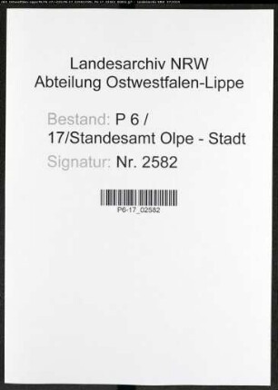 Sterberegister Standesamt Olpe-Stadt