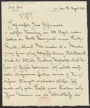 Brief an Ludwig Strecker  und B. Schott's Söhne : 17.04.1913