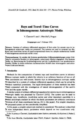 Rays and travel-time curves in inhomogeneous anisotropic media