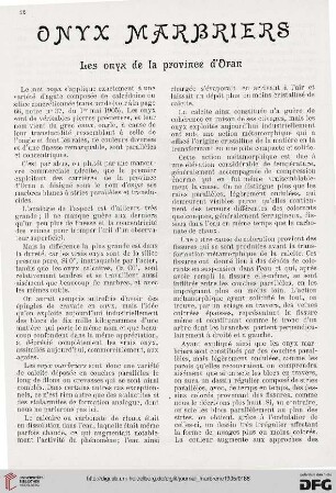 Onyx marbriers: les onyx de la province d'Oran