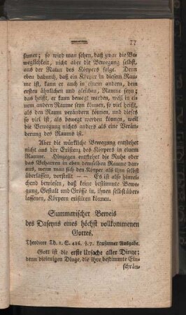 Summarischer Beweis des Daseyn eines höchst vollkommenen Gottes