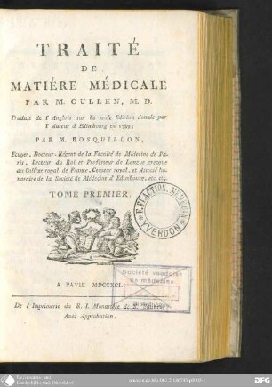 1 (1791): Traité de Matière médicale