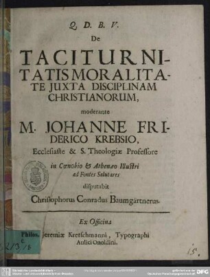 De taciturnitatis moralitate juxta disciplinam Christianorum