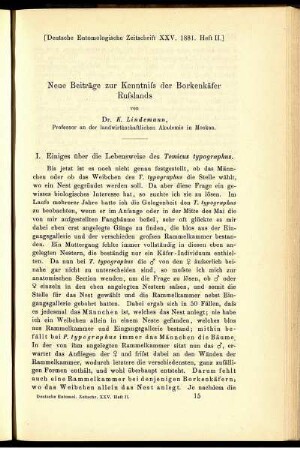 Neue Beiträge zur Kenntniss der Borkenkäfer Russlands
