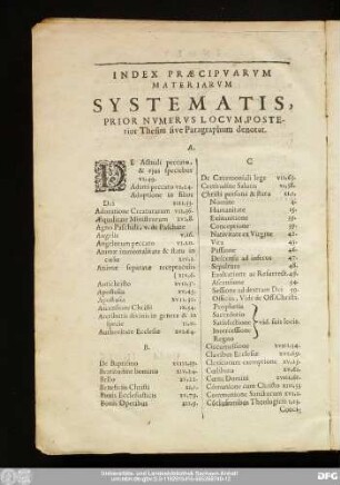 Index Praecipuarum Materiarum Systematis, Prior Numerus Locum, Posterior Thesim sive Paragraphum denotat.