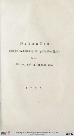 Gedanken über die Nachahmung der griechischen Werke in der Malerei und Bildhauerkunst