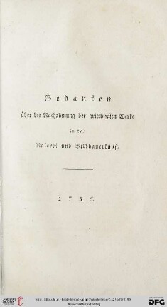 Gedanken über die Nachahmung der griechischen Werke in der Malerei und Bildhauerkunst