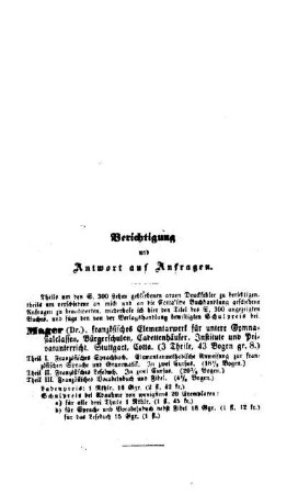 Berichtigung und Antwort auf Anfragen