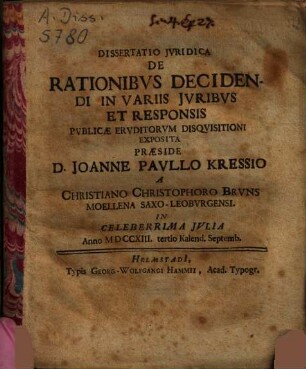 Dissertatio iuridica de rationibus decidendi in variis iuribus et responsis