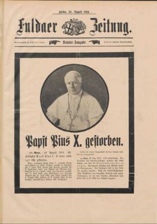 Ausgabe vom Donnerstag, den 20. August 1914.