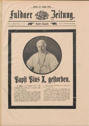 Ausgabe vom Donnerstag, den 20. August 1914.