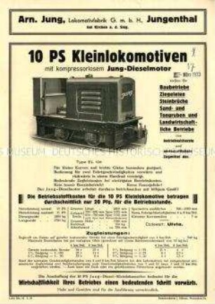 10 PS Kleinlokomotiven mit kompressorlosem Jung-Dieselmotor