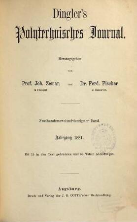 Dingler's polytechnisches Journal. 242. 1881 = 5. Reihe Bd. 42