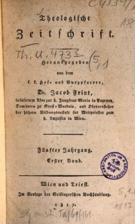 Theologische Zeitschrift. 5. 1817