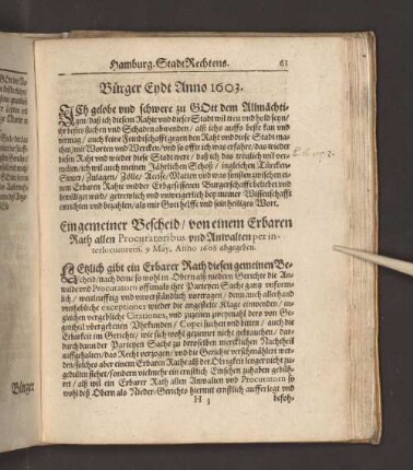 Bürger Eydt Anno 1603.
