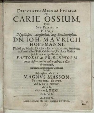Disputatio Medica Publica De Carie Ossium
