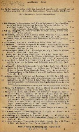 Katalog des Antiquarischen Bücherlagers von Stoll & Bader, vormals R. Bader & Co., Buchhandlung und Antiquariat für in- und ausländische Literatur, Freiburg in Baden. 42. 1882