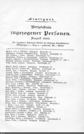 Verzeichnis neuangezogener Personen: August 1903