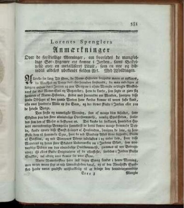 Anmærkninger Over de forskiellige Meeninger, om hvorledes de mangfoldige Soe-Legemer ere komne i Jorden [...]