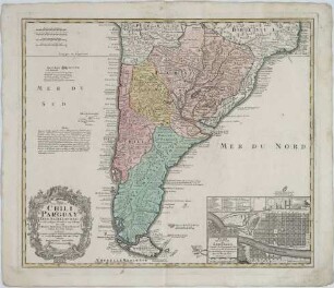 Karte von Chile, Argentinien, Paraguay und des südlichen Teils von Brasilien