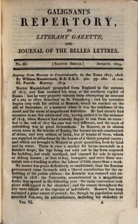 Galignani's repertory or literary gazette and journal of the belles lettres, 6. 1819
