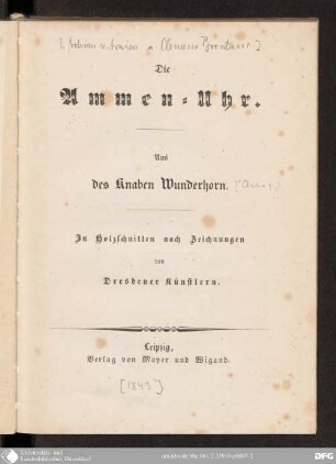Die Ammen-Uhr : aus des Knaben Wunderhorn