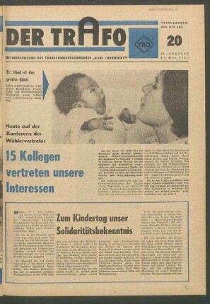 TRO-Betriebszeitung 'Der Trafo'; Nr. 20/1967 (31. Mai 1967 )