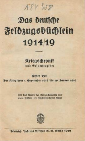 11.1918/19: Deutsche Feldzugsbüchlein