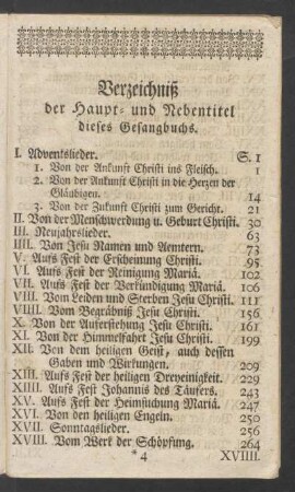 Verzeichniß der Haupt- und Nebentitel dieses Gesangbuchs