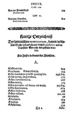 Kurtze Verzeichniß Der lateinischen terminorum, davon in diesem Buche gehandelt/ und dieselbe definirt und in Teutscher Sprache vorgestellet worden