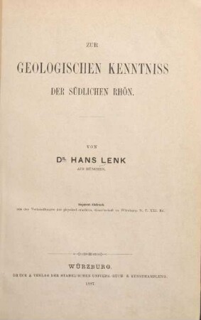 Zur geologischen Kenntniss der südlichen Rhön