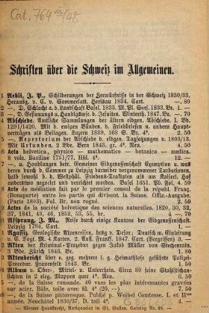 Antiquarisches Verzeichniß von Werner Hausknecht in St. Gallen. 48. [ca. 1880]