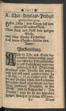 X. Char-Freytags-Predigt, gehalten Anno 1719.