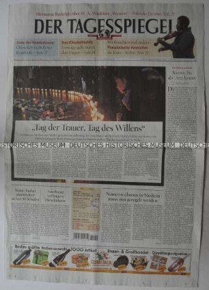 Tageszeitung "Der Tagesspiegel" mit Titel zur ersten Jährung des Terroranschlages auf einen Berliner Weihnachtsmarkt