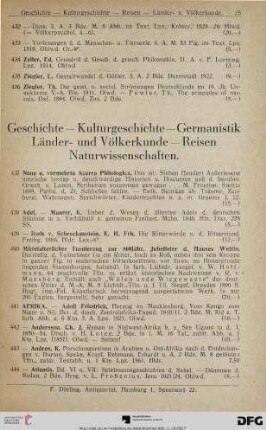 Geschichte, Kulturgeschichte, Germanistik, Länder- und Völkerkunde, Reisen, Naturwissenschaften (Nr. 437-1195)