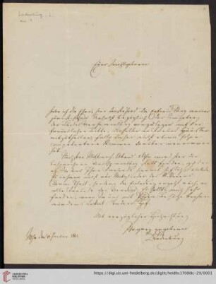 Nachlass Ludwig Häusser: Brief von Leopold Ladenburg an Unbekannt