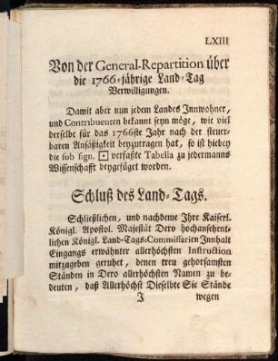 Schluß des Land-Tags.