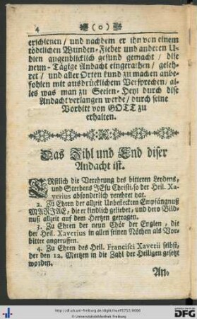 Das Zihl und End diser Andacht ist.