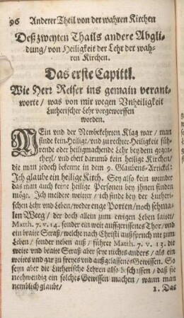 Des zweyten Thails andere Abglidung, von Heiligkeit der Lehr der wahren Kirchen.