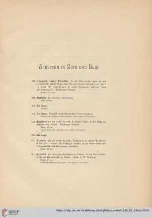 Arbeiten in Zinn und Blei (Nr. 248 - 295)
