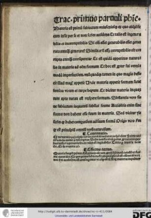 Continuatio: Enumeratis principijs rerum naturalium declarat ea specialiter, primo notificando materiam descriptive...
