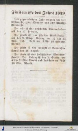 Finsternisse des Jahres 1849.