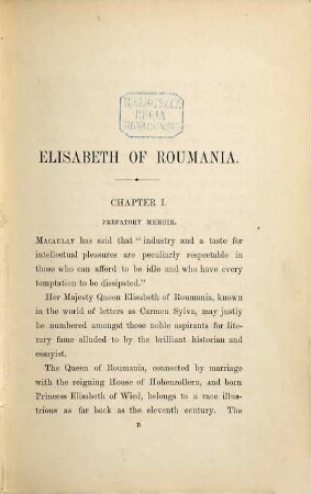Elisabeth of Roumania : A Study. With 2 tales from the German of Carmen Sylva-Her Majesty Queen Elisabeth