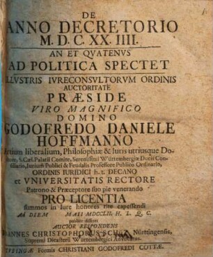 De Anno Decretorio M.D.C.XX.IIII., An Et Qvatenvs Ad Politica Spectet