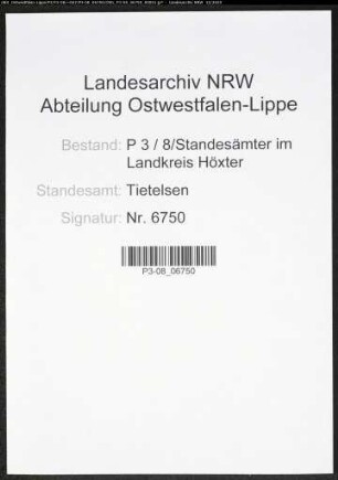 Sterberegister Standesamt Tietelsen