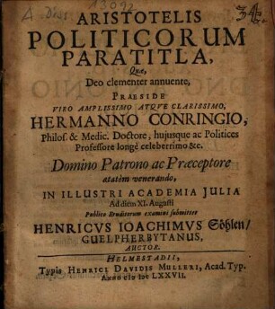 Aristotelis Politicorum paratitla