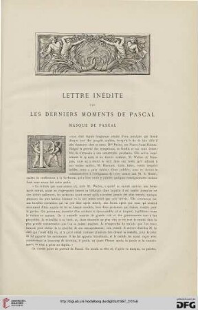 13: Lettre inédite sur les derniers moments de Pascal : masque de Pascal